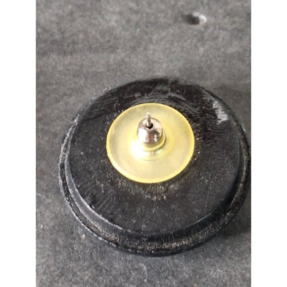 Vintage Earrings Floral 1960's Hand Painted Wood Round Bright Abstract - Picture 6 of 8